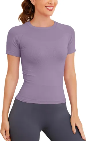 MathCat Short Sleeve Workout Tops for Women, Seamless Workout Shirts for Women, Yoga Athletic Shirts Soft Gym Tops