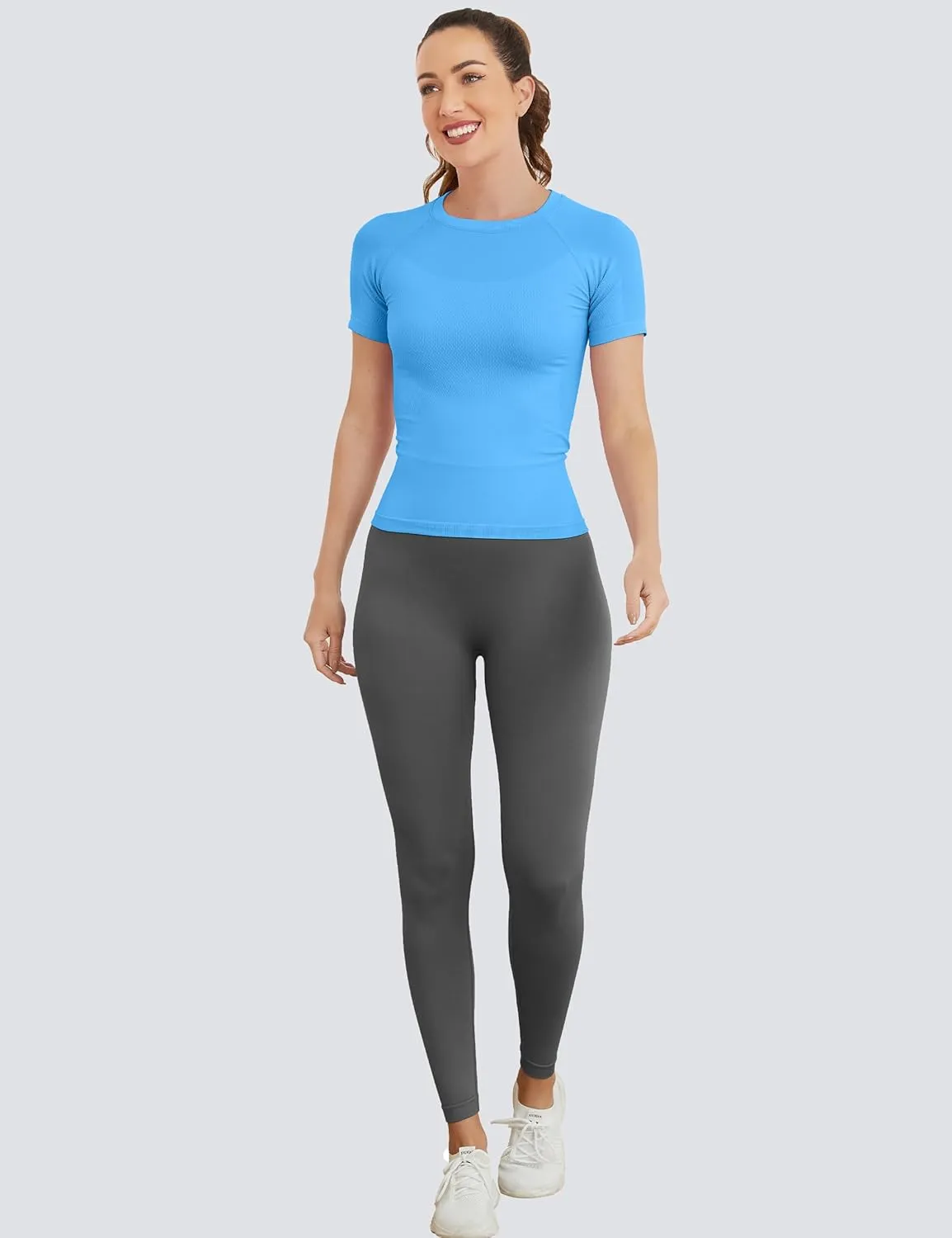 MathCat Short Sleeve Workout Tops for Women, Seamless Workout Shirts for Women, Yoga Athletic Shirts Soft Gym Tops