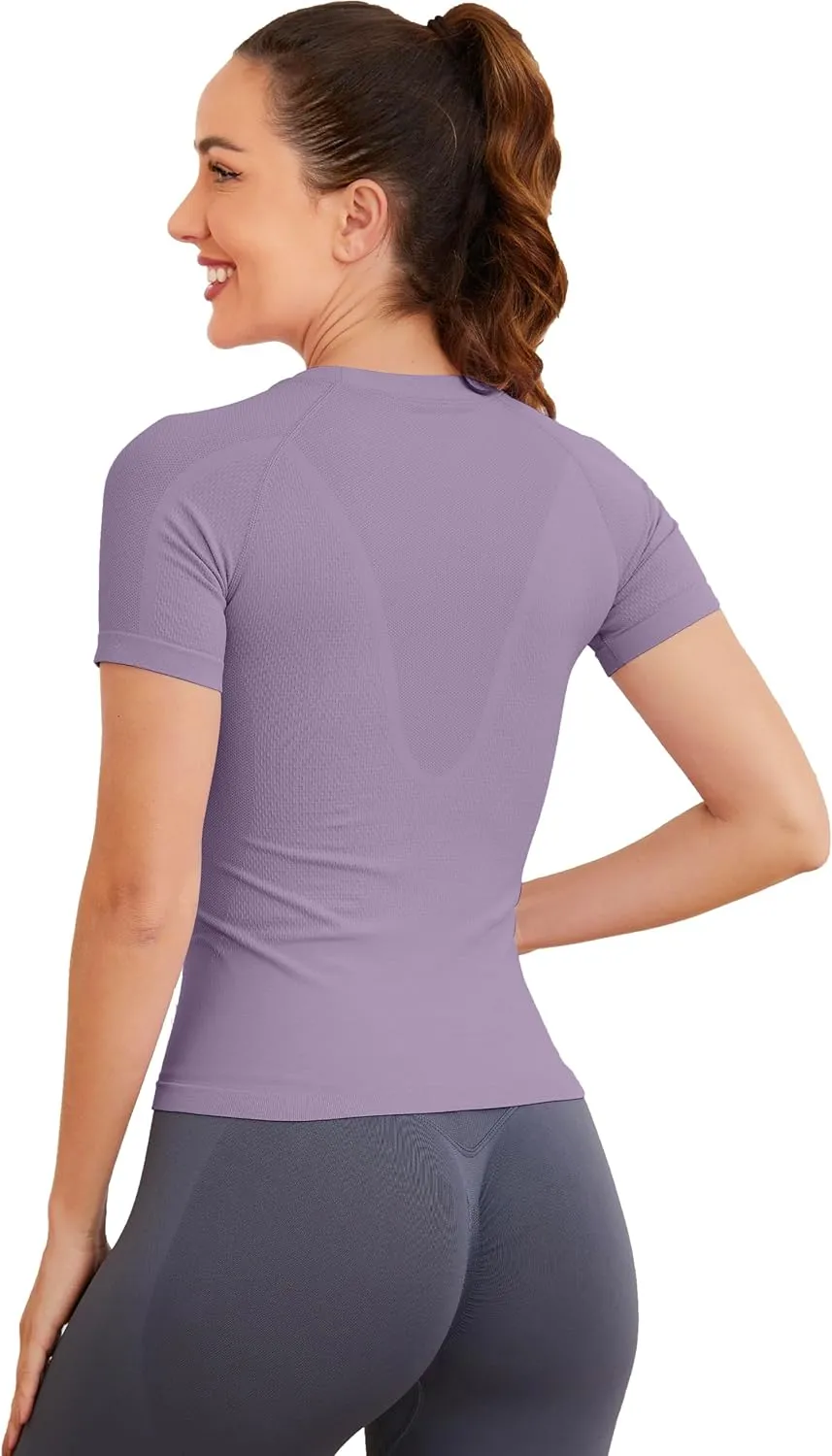MathCat Short Sleeve Workout Tops for Women, Seamless Workout Shirts for Women, Yoga Athletic Shirts Soft Gym Tops