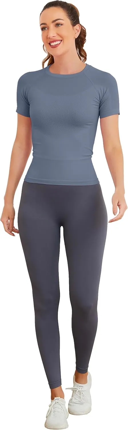 MathCat Short Sleeve Workout Tops for Women, Seamless Workout Shirts for Women, Yoga Athletic Shirts Soft Gym Tops