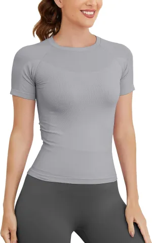 MathCat Short Sleeve Workout Tops for Women, Seamless Workout Shirts for Women, Yoga Athletic Shirts Soft Gym Tops