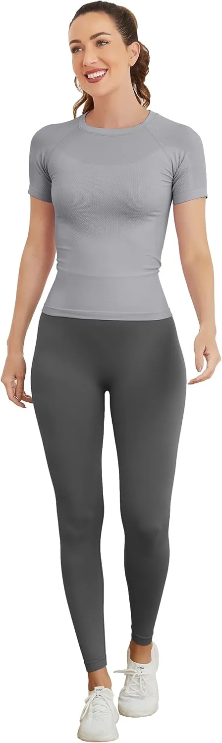 MathCat Short Sleeve Workout Tops for Women, Seamless Workout Shirts for Women, Yoga Athletic Shirts Soft Gym Tops