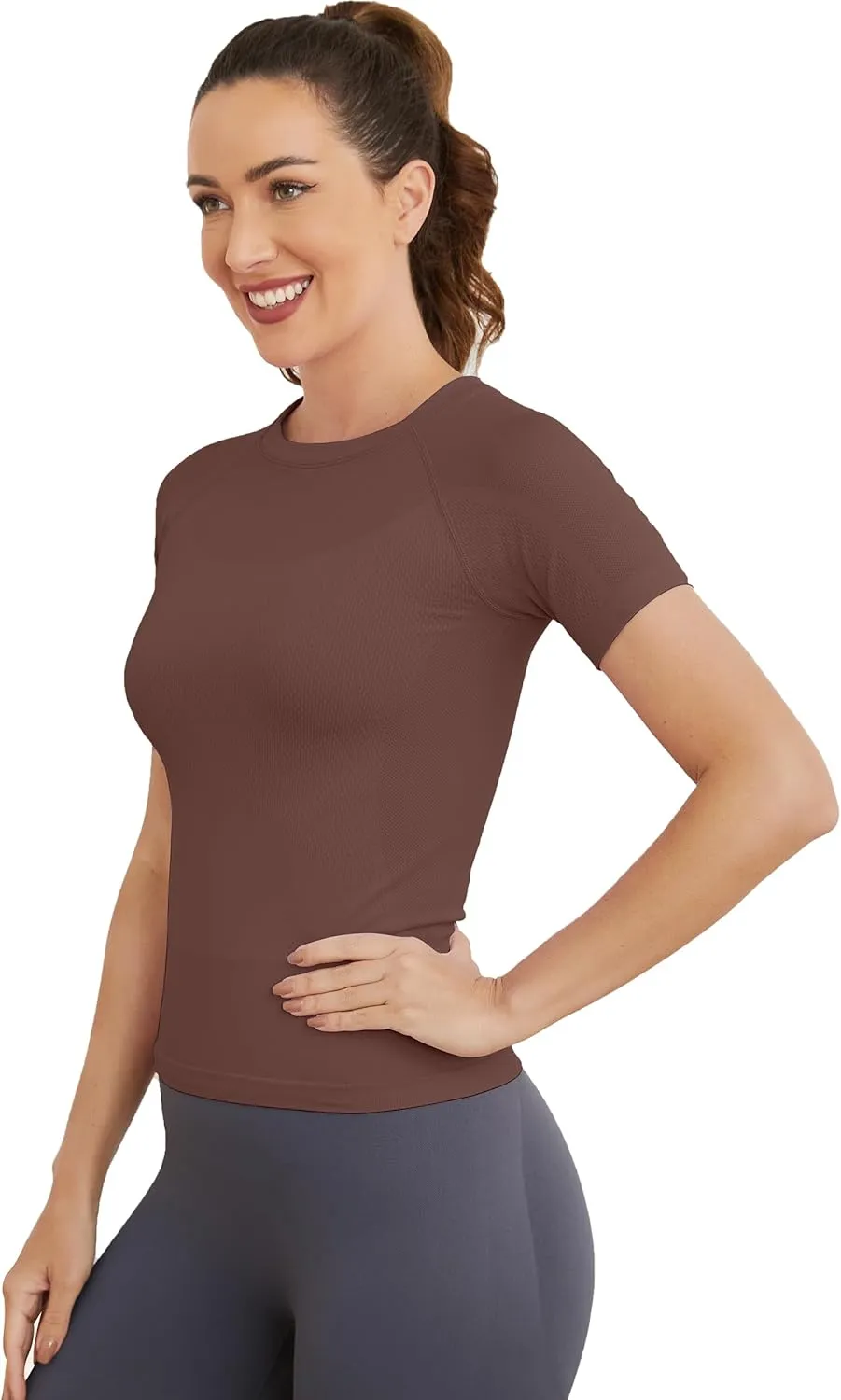 MathCat Short Sleeve Workout Tops for Women, Seamless Workout Shirts for Women, Yoga Athletic Shirts Soft Gym Tops