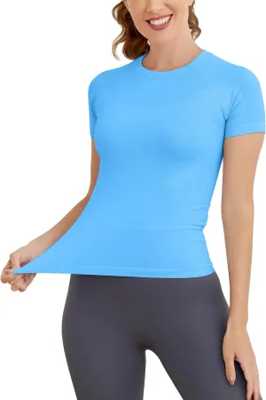 MathCat Short Sleeve Workout Tops for Women, Seamless Workout Shirts for Women, Yoga Athletic Shirts Soft Gym Tops