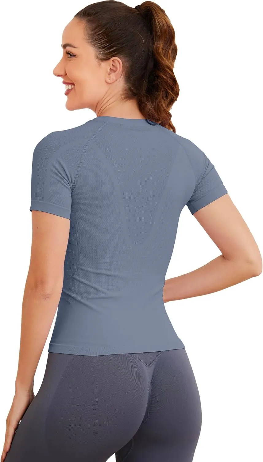 MathCat Short Sleeve Workout Tops for Women, Seamless Workout Shirts for Women, Yoga Athletic Shirts Soft Gym Tops