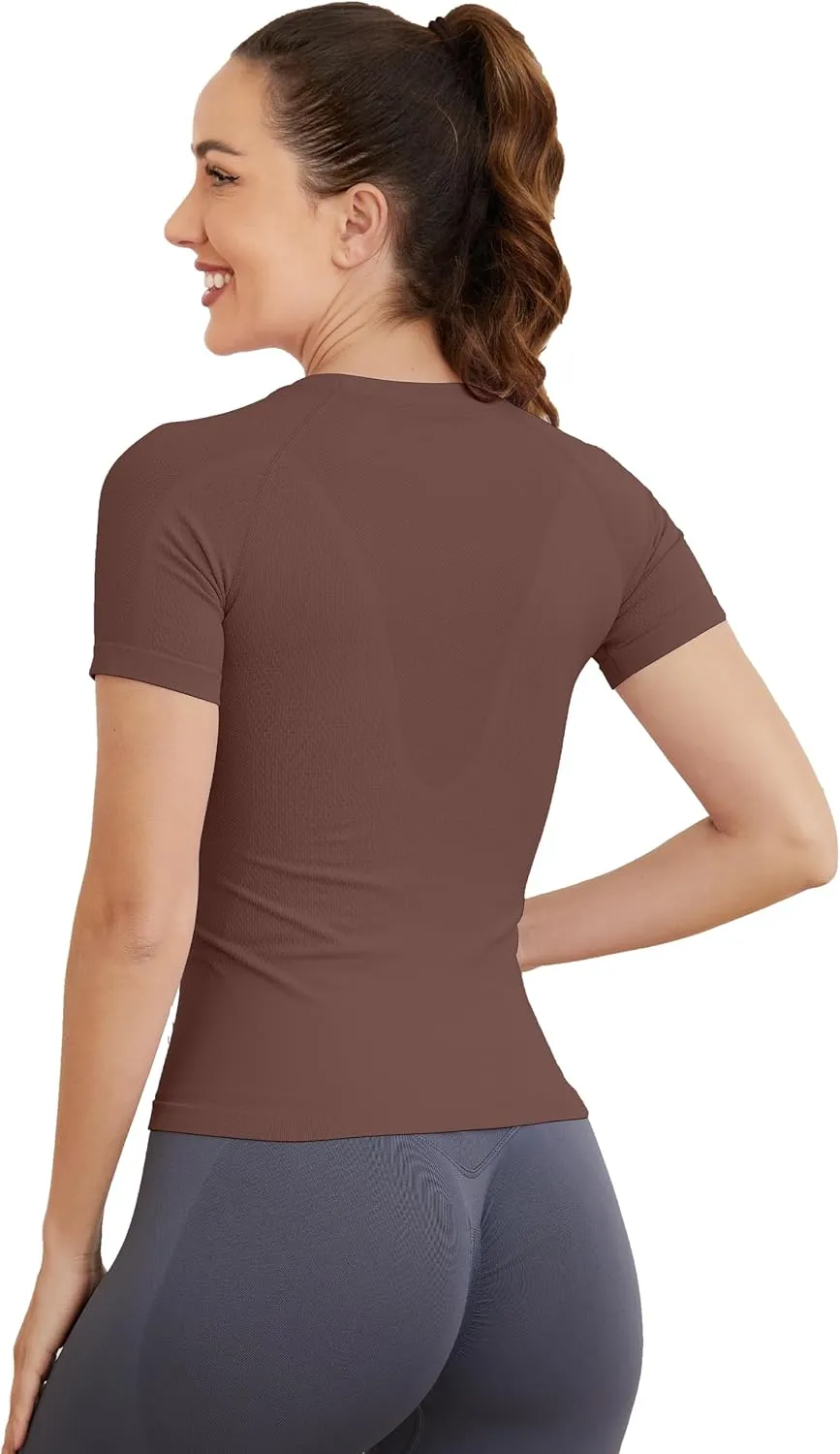 MathCat Short Sleeve Workout Tops for Women, Seamless Workout Shirts for Women, Yoga Athletic Shirts Soft Gym Tops