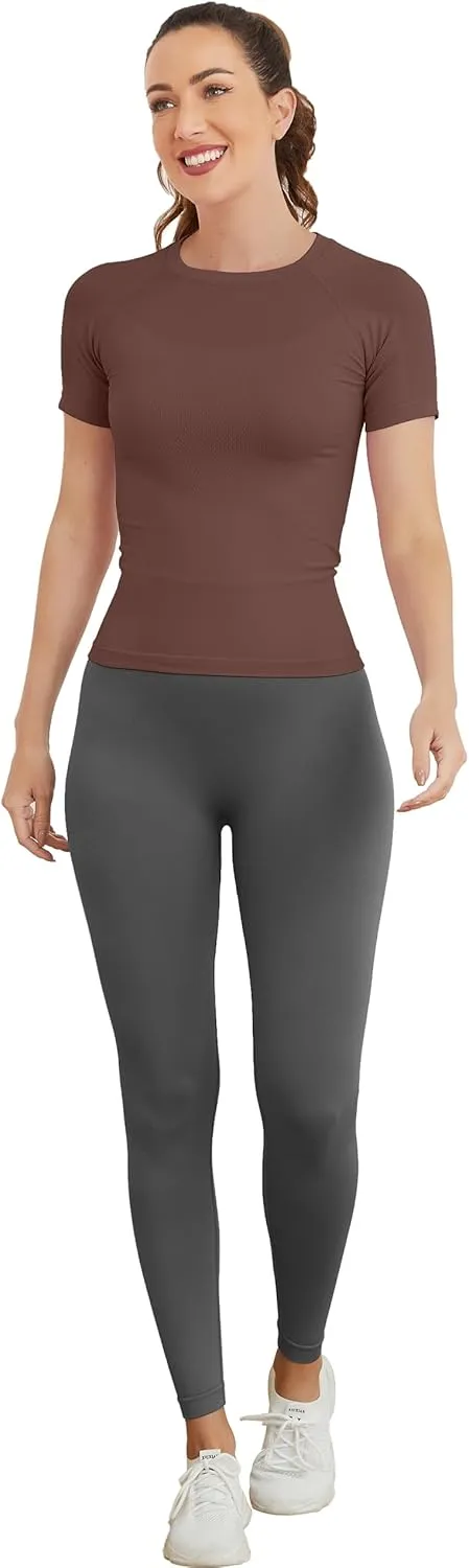 MathCat Short Sleeve Workout Tops for Women, Seamless Workout Shirts for Women, Yoga Athletic Shirts Soft Gym Tops