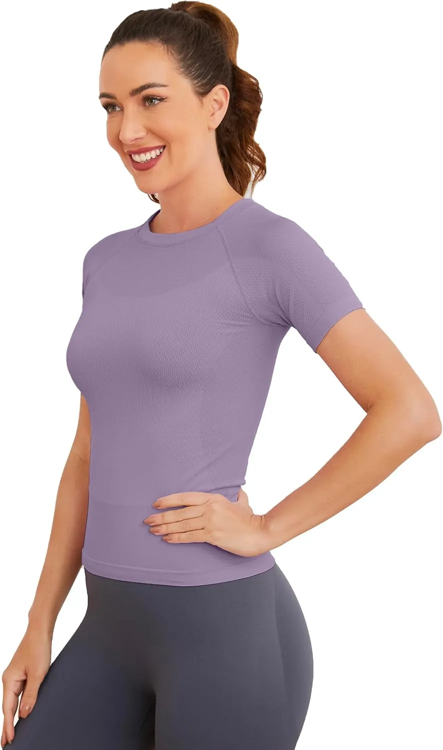 MathCat Short Sleeve Workout Tops for Women, Seamless Workout Shirts for Women, Yoga Athletic Shirts Soft Gym Tops