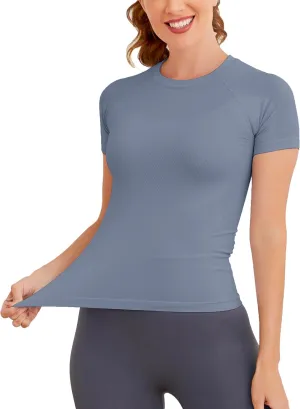 MathCat Short Sleeve Workout Tops for Women, Seamless Workout Shirts for Women, Yoga Athletic Shirts Soft Gym Tops