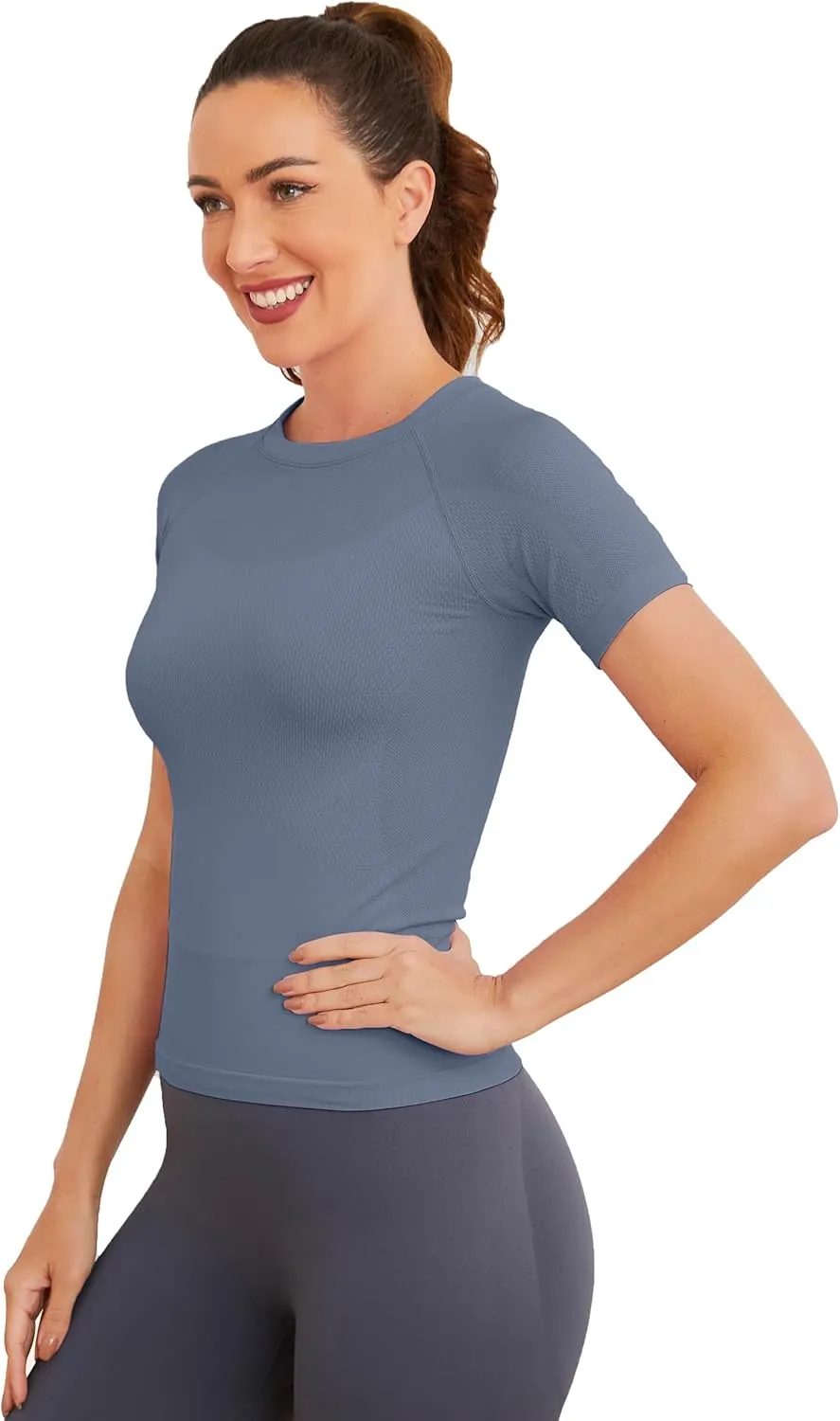 MathCat Short Sleeve Workout Tops for Women, Seamless Workout Shirts for Women, Yoga Athletic Shirts Soft Gym Tops