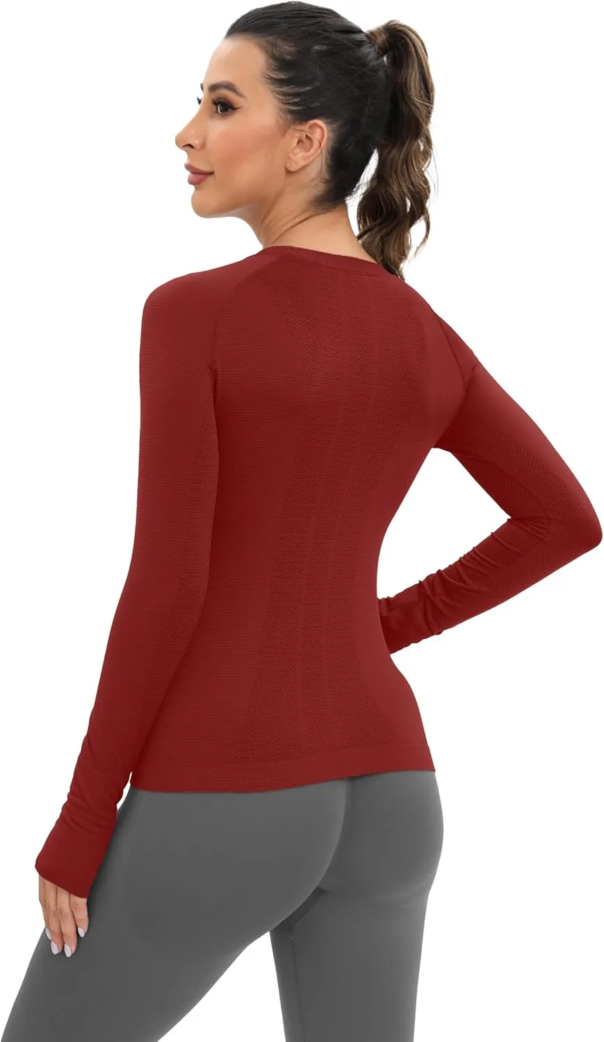 MathCat Workout Seamless Shirts for Women Long-Sleeved Yoga Running Breathable Thumb Holes Tops