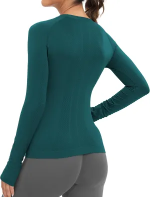 MathCat Workout Seamless Shirts for Women Long-Sleeved Yoga Running Breathable Thumb Holes Tops
