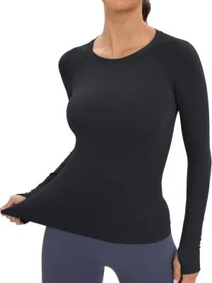 MathCat Workout Seamless Shirts for Women Long-Sleeved Yoga Running Breathable Thumb Holes Tops
