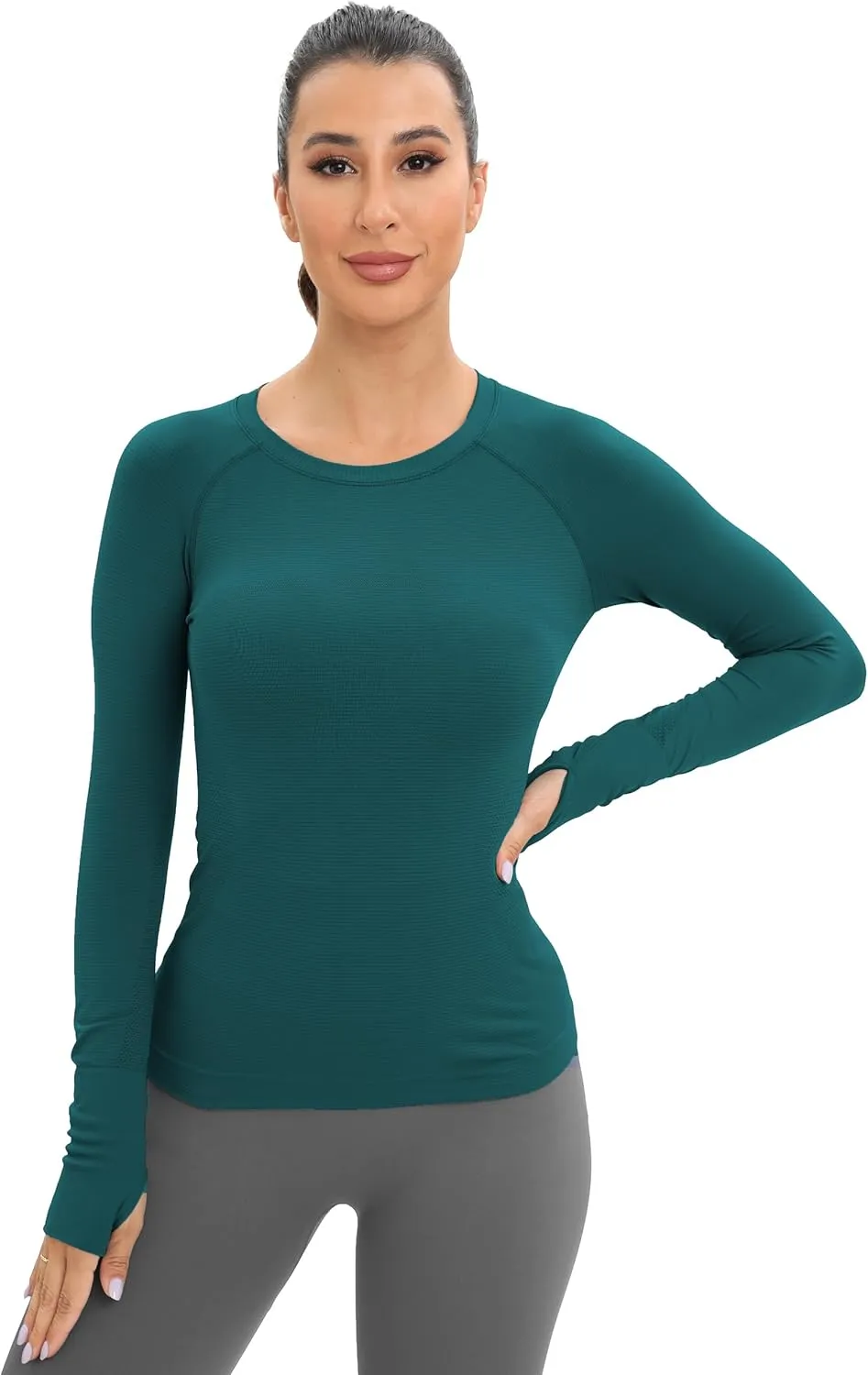 MathCat Workout Seamless Shirts for Women Long-Sleeved Yoga Running Breathable Thumb Holes Tops
