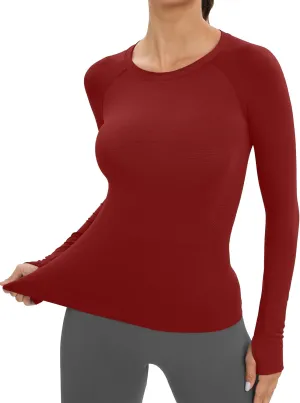 MathCat Workout Seamless Shirts for Women Long-Sleeved Yoga Running Breathable Thumb Holes Tops