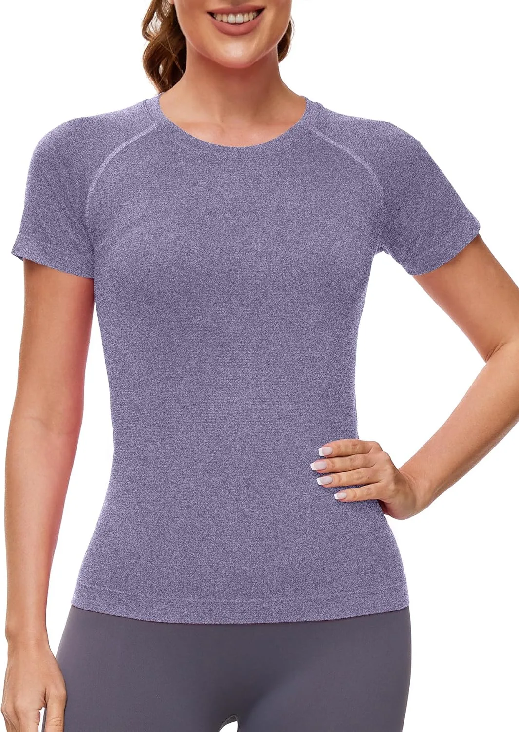 MathCat Workout Shirts for Women Short Sleeve Seamless Yoga Athletic Tees Sports Breathable Gym Athletic Tops