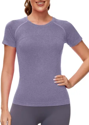 MathCat Workout Shirts for Women Short Sleeve Seamless Yoga Athletic Tees Sports Breathable Gym Athletic Tops