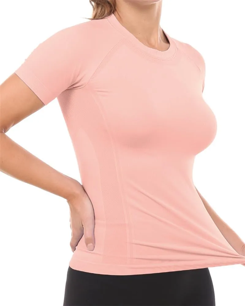 MathCat Workout Shirts for Women Short Sleeve, Workout Tops for Women, Quick Dry Gym Athletic Tops，Seamless Yoga Shirts