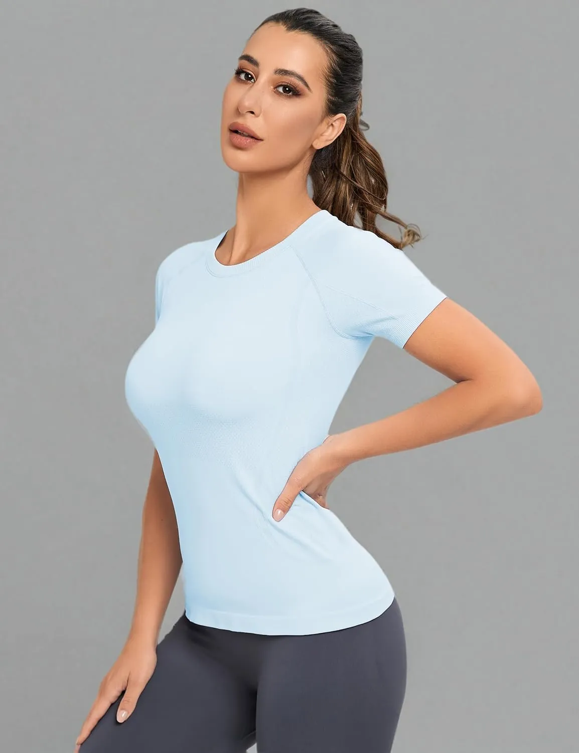 MathCat Workout Shirts for Women, Workout Tops for Women, Yoga Short Sleeve Shirts Soft Seamless Gym Shirts
