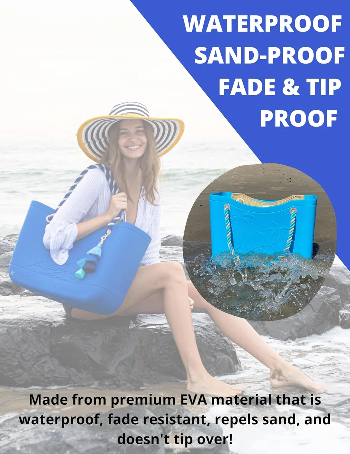 MauiBagg: Oversized Rubber Beach Bag Waterproof Sandproof, Washable Open Tote, For Beach Boat Pool & Sports