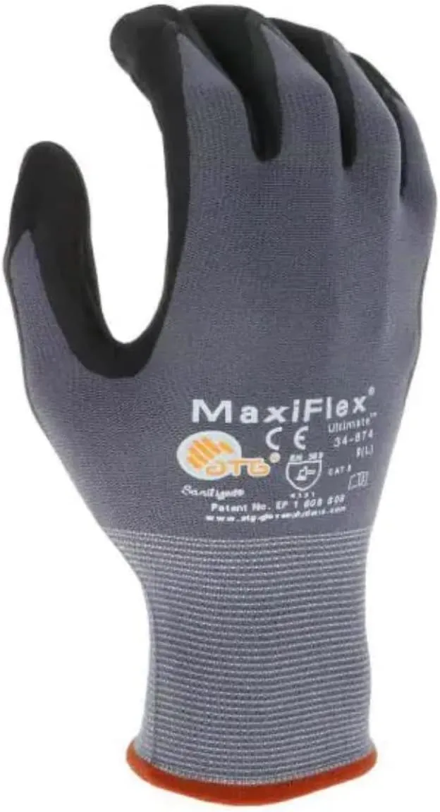 MaxiFlex Seamless Knit Nylon Gloves with Nitrile Coat and Micro Foam Grip on Palm and Fingers Cut Resistance