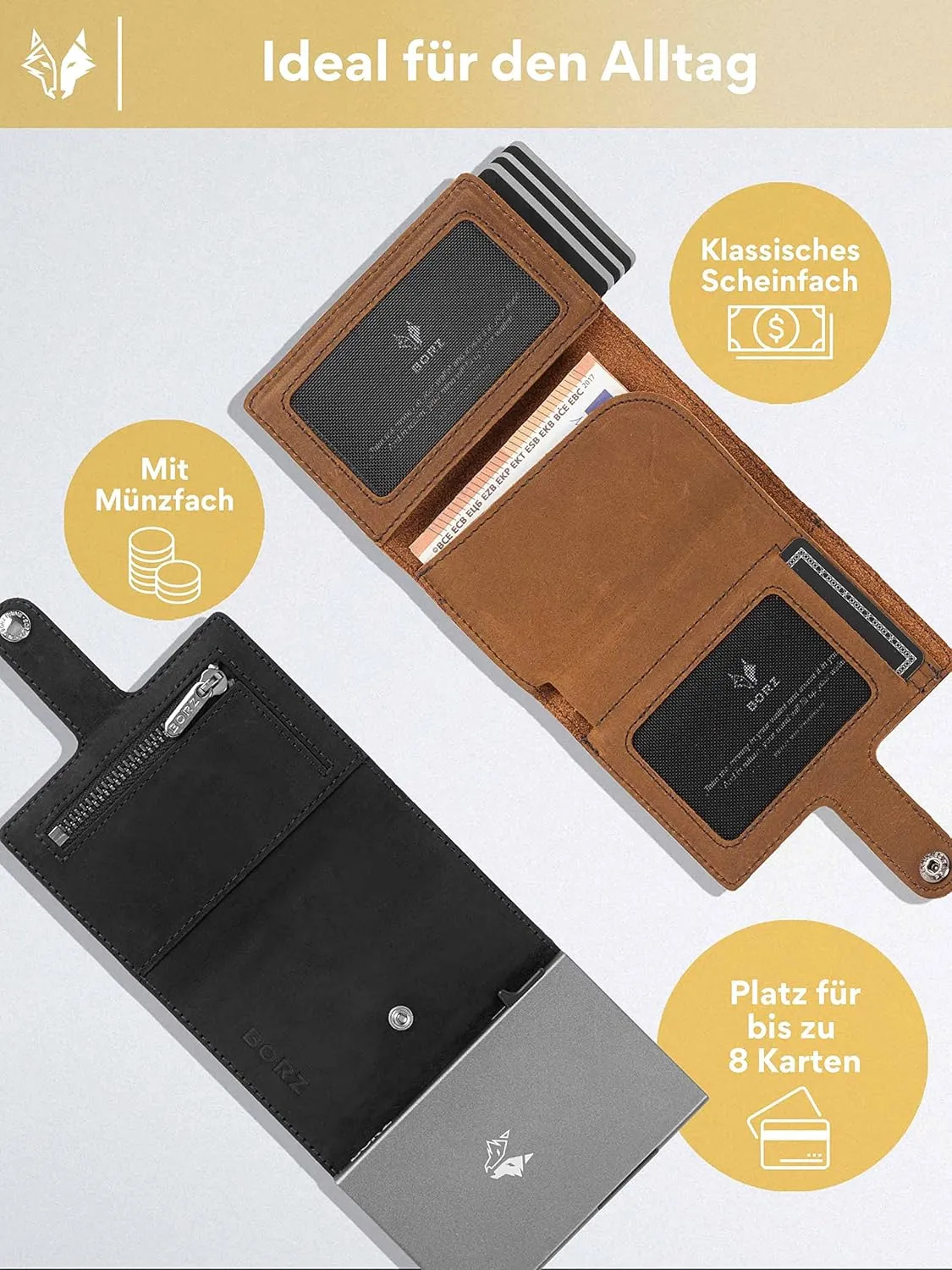 MAXUS 1 Wallet, card case with RFID protection, mini wallet cardholder, wallet for cards and notes made of genuine leather for men and women
