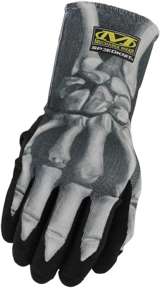 Mechanix Wear SpeedKnit Graphx Work Gloves, 12 Pack - Skeleton Bones Design, Touch Capable Gloves, Strong Grip in Dry, Wet and Oily Conditions (Small/Medium, Black/White)