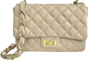 Medium Quilted Leather Crossbody Bag, Designer Soft Shoulder Light Purse, Outer Back Pocket
