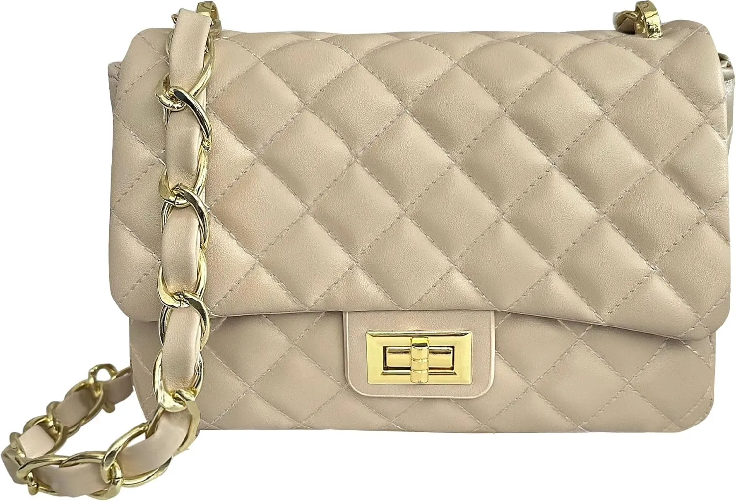 Medium Quilted Leather Crossbody Bag, Designer Soft Shoulder Light Purse, Outer Back Pocket