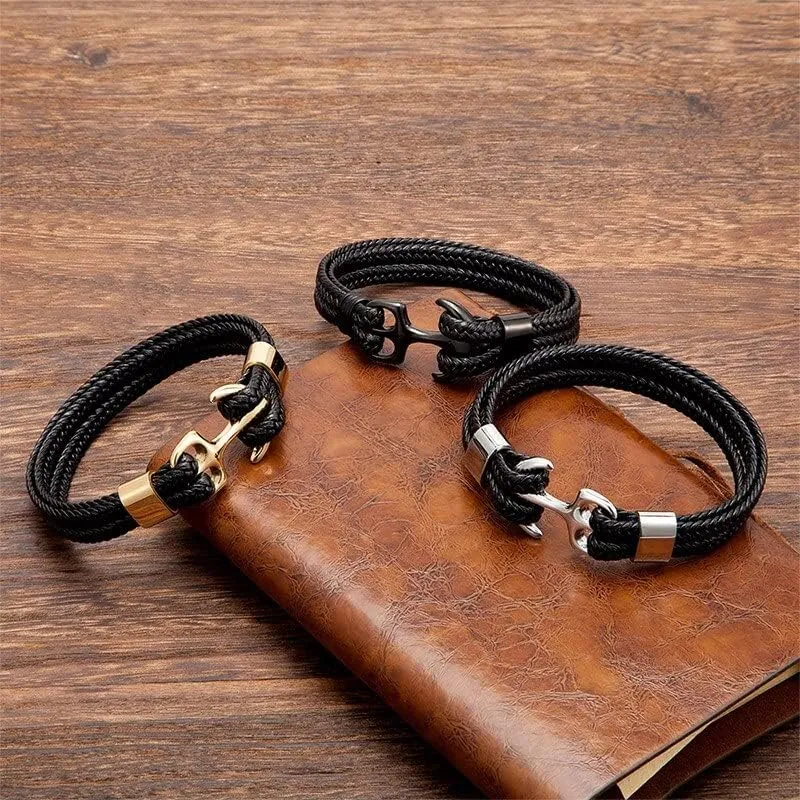 Men Anchor Bracelet Women Leather Gold Stainless Steel Handmade Jewellery Fashion Accessories Rope Bracelets For Gifts TN2FD (Gold-Blue-21cm)
