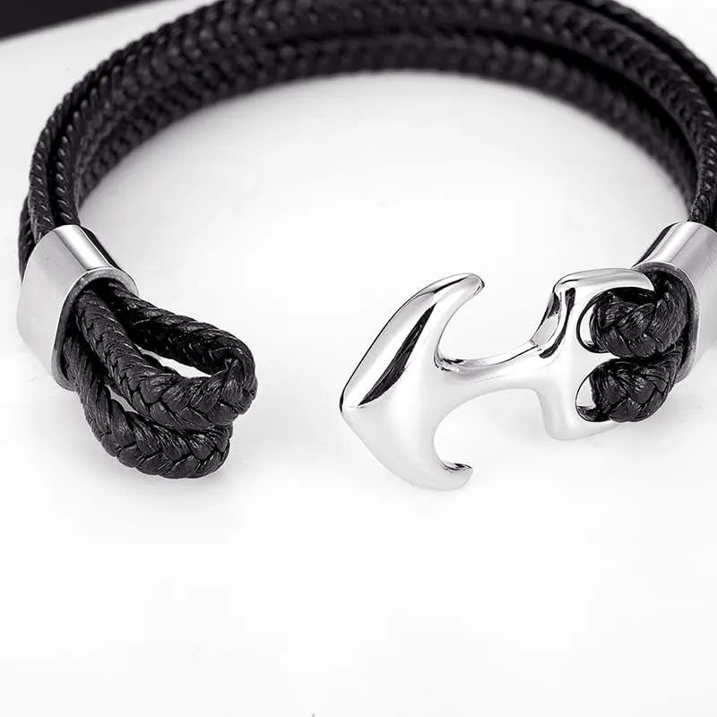 Men Anchor Bracelet Women Leather Gold Stainless Steel Handmade Jewellery Fashion Accessories Rope Bracelets For Gifts TN2FD (Gold-Blue-21cm)