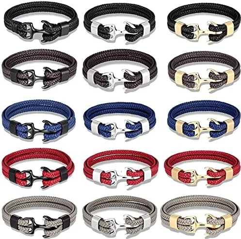 Men Anchor Bracelet Women Leather Gold Stainless Steel Handmade Jewellery Fashion Accessories Rope Bracelets For Gifts TN2FD (Gold-Blue-21cm)