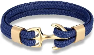 Men Anchor Bracelet Women Leather Gold Stainless Steel Handmade Jewellery Fashion Accessories Rope Bracelets For Gifts TN2FD (Gold-Blue-21cm)