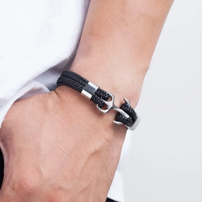 Men Anchor Bracelet Women Leather Gold Stainless Steel Handmade Jewellery Fashion Accessories Rope Bracelets For Gifts TN2FD (Gold-Blue-21cm)