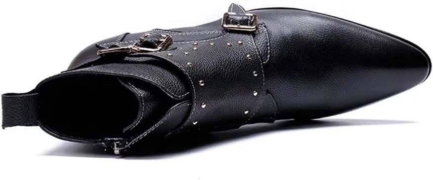 Men Ankle Boots Men Monk Strap Zip Boots with Decoration Party Business Holiday Office for Club Genuine Pure Leather The First Layer of Cowhide