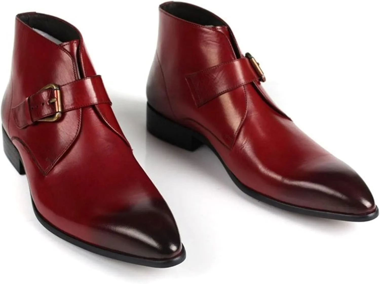 Men Ankle Boots Mens Monk Strap Pointed Ankle Boots Show Club Business For Party Pure Leather The First Layer Of Cowhide