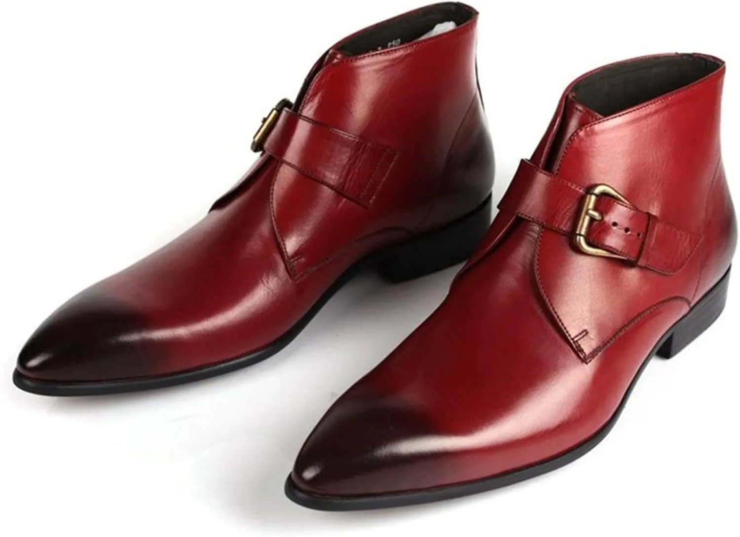 Men Ankle Boots Mens Monk Strap Pointed Ankle Boots Show Club Business For Party Pure Leather The First Layer Of Cowhide