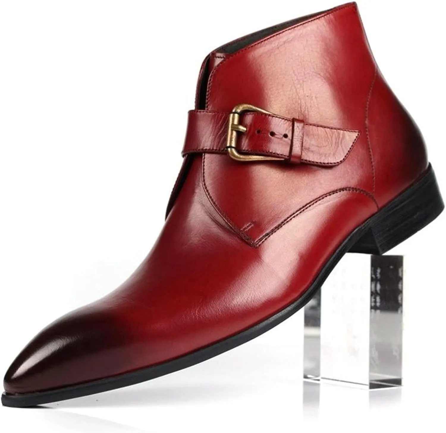 Men Ankle Boots Mens Monk Strap Pointed Ankle Boots Show Club Business For Party Pure Leather The First Layer Of Cowhide
