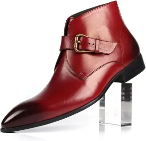 Men Ankle Boots Mens Monk Strap Pointed Ankle Boots Show Club Business For Party Pure Leather The First Layer Of Cowhide