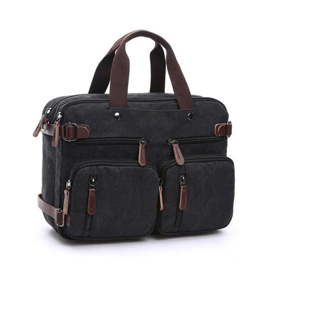 Men Canvas Bag Leather Briefcase Travel Suitcase