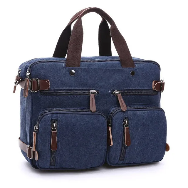 Men Canvas Bag Leather Briefcase Travel Suitcase
