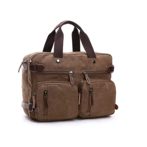 Men Canvas Bag Leather Briefcase Travel Suitcase