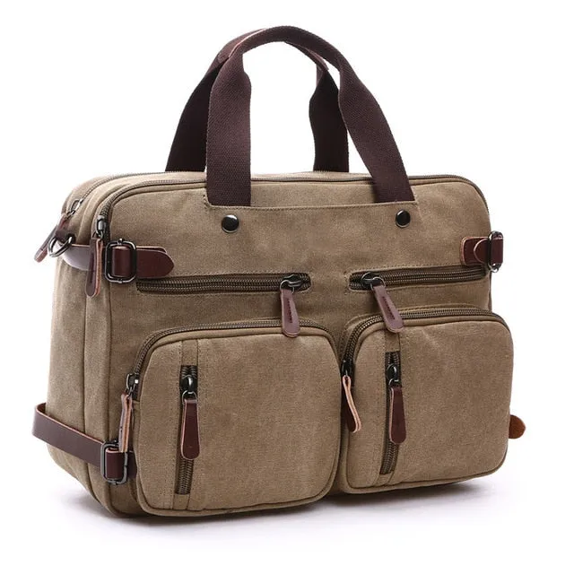 Men Canvas Bag Leather Briefcase Travel Suitcase