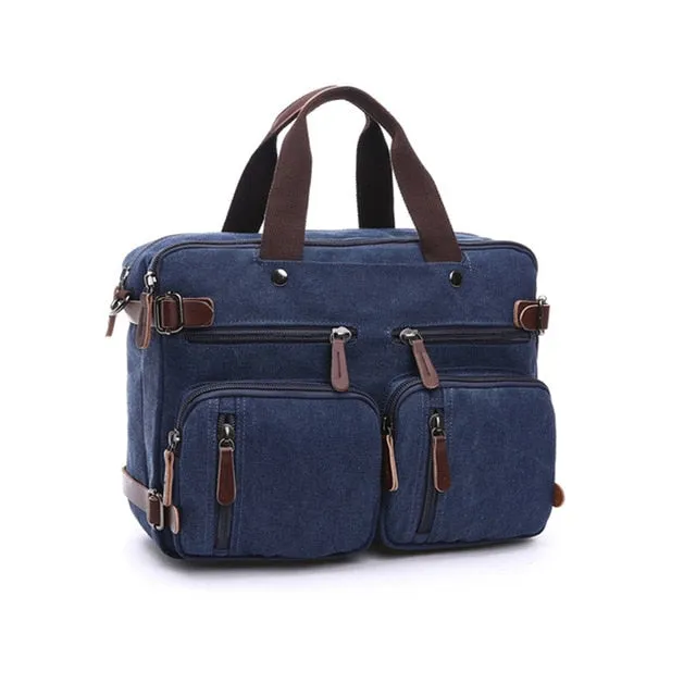 Men Canvas Bag Leather Briefcase Travel Suitcase