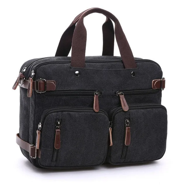 Men Canvas Bag Leather Briefcase Travel Suitcase