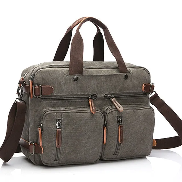 Men Canvas Bag Leather Briefcase Travel Suitcase