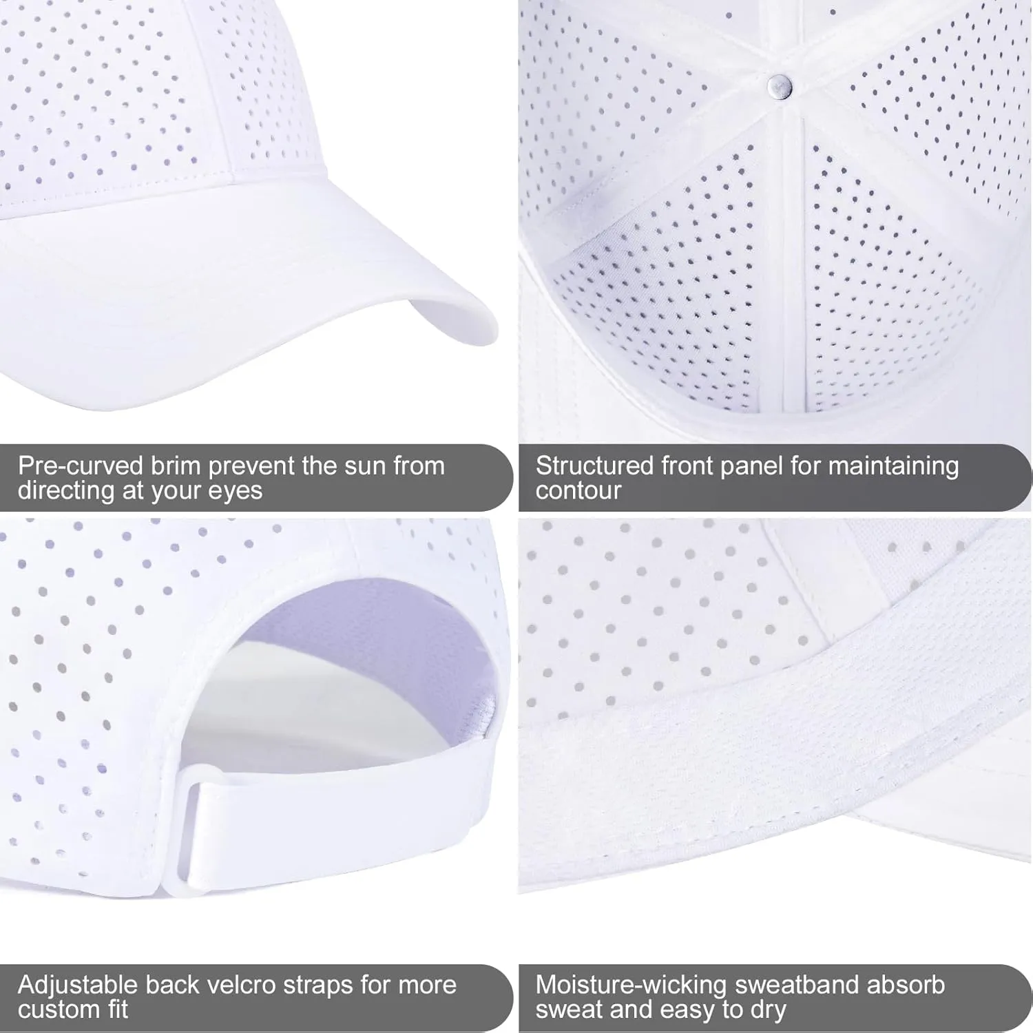 Men Summer Adjustable Performance Hat Breathable Snapback Laser Perforated Mesh Baseball Cap