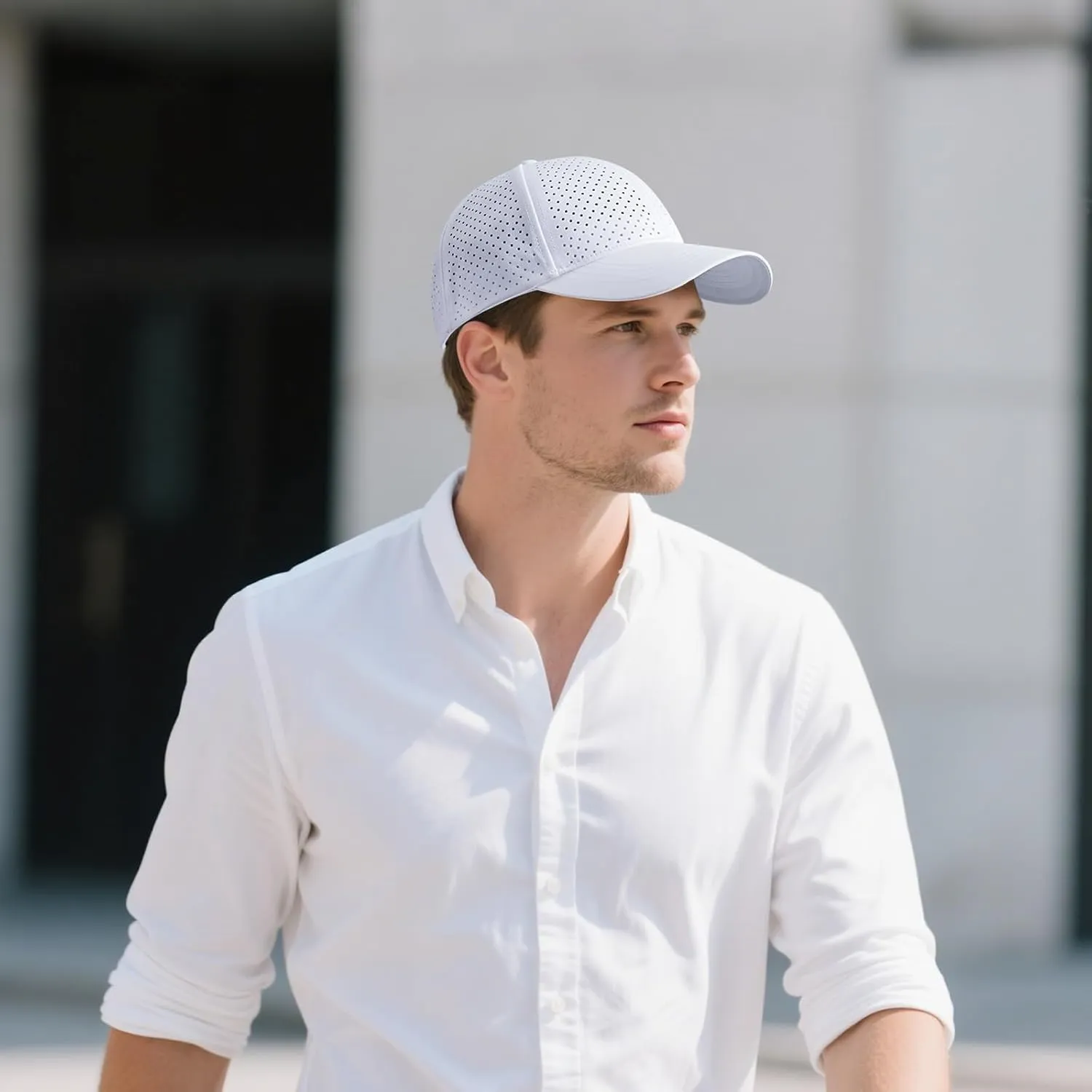 Men Summer Adjustable Performance Hat Breathable Snapback Laser Perforated Mesh Baseball Cap