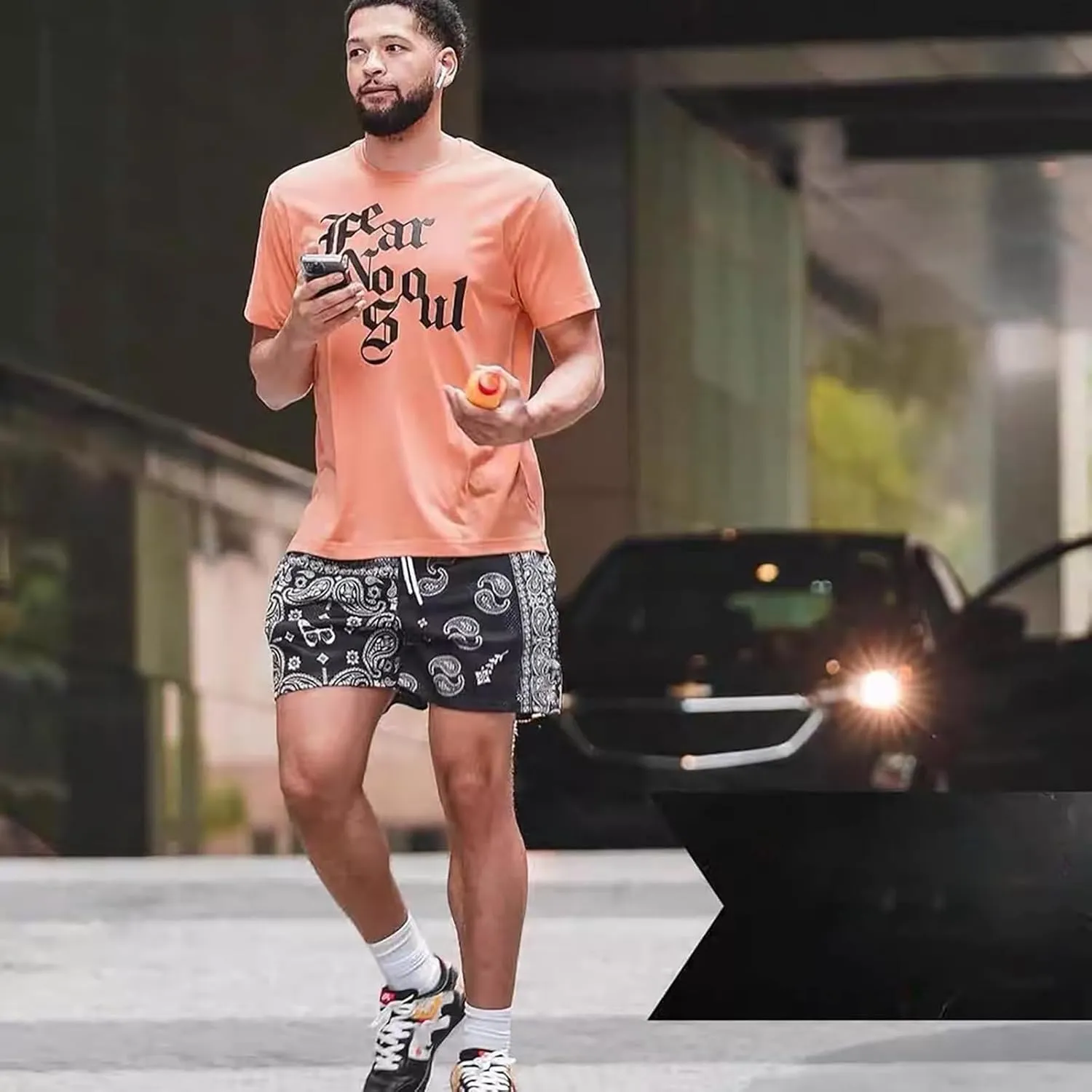 Men's Basketball Shorts Paisley Print Mesh Breathable Running Athletic Shorts Quick-Dry Workout Gym