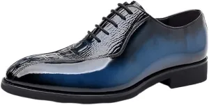 Men's Brogue Oxfords Shoes Mens Vintage Crocodile Print Strap Slip On Dress Shoes Lace-up Casual Comfortable Walking Shoes